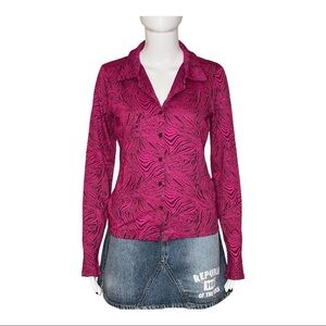 Zara Shirt Size M pink Animal Print Long Sleeve shirt Collar Knitted Blouse New